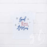 "God Bless America" 4th of July Tee Shirt Outfit & Silver Sequin Bow on Black Headband/Belt - Grace and Lucille