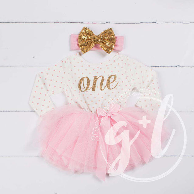 1st Birthday Outfit Gold Script 