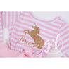 3rd Birthday Dress Gold Unicorn "THREE" Pink Striped Longsleeve - Grace and Lucille