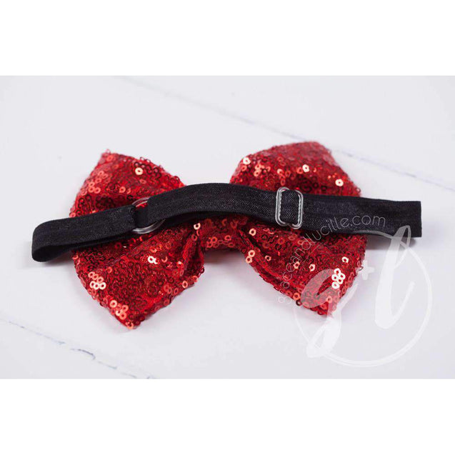 Two-in-One Sequined Bow Headband & Belt, Red Bow on Black Band - Grace and Lucille