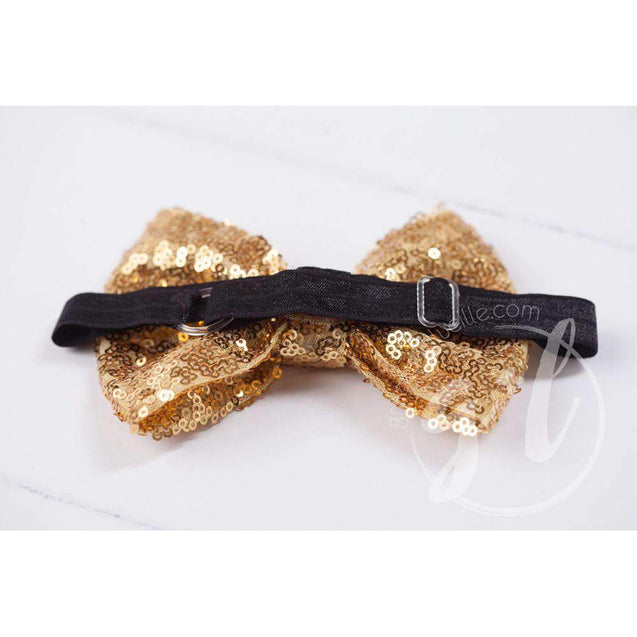 Two-in-One Sequined Bow Headband & Belt, Gold Bow with black band ...